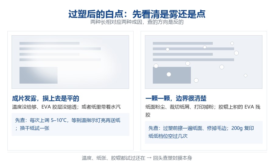 塑封膜过塑后白点的两种长相与成因对照